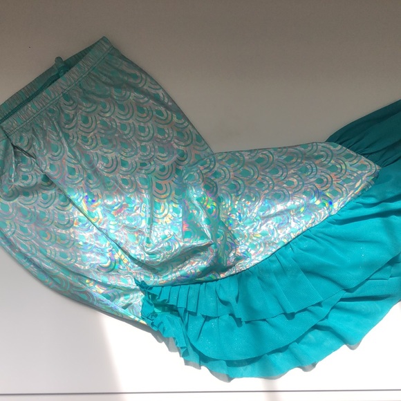 Girls 7/8 cat & jack teal 3 piece mermaid tankini with “tail” skirt set - Picture 5 of 6